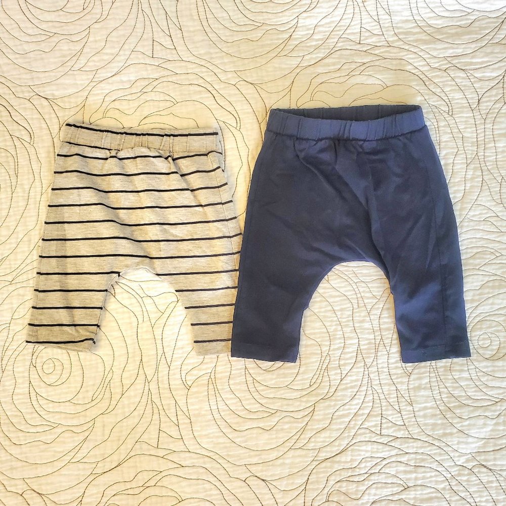 FREE W/ BUNDLE [3-6M] Cotton Pants, 1 Solid Navy, 1 Striped Gray/Navy